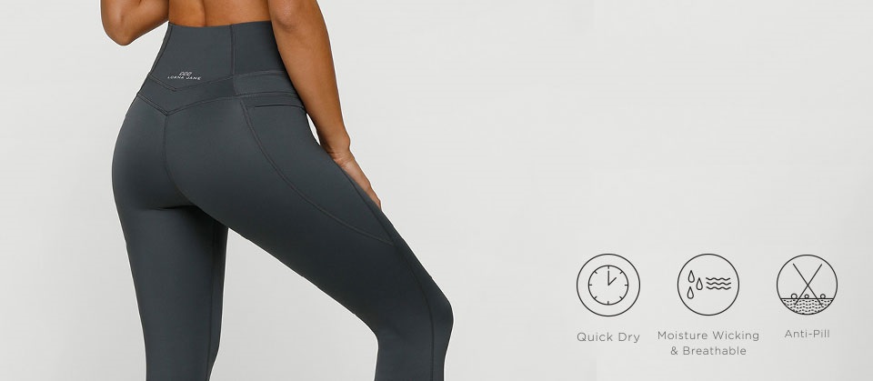 Lorna Jane CoolCore fabric. Quick dry, moisture wicking and breathable, anti-pill.